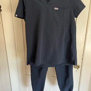 Figs dark grey high waisted joggers set